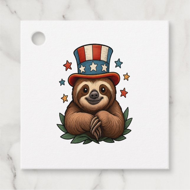 Sloth 4th of July Favour Tags (Front)