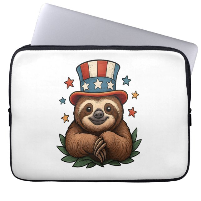 Sloth 4th of July Laptop Sleeve (Front)