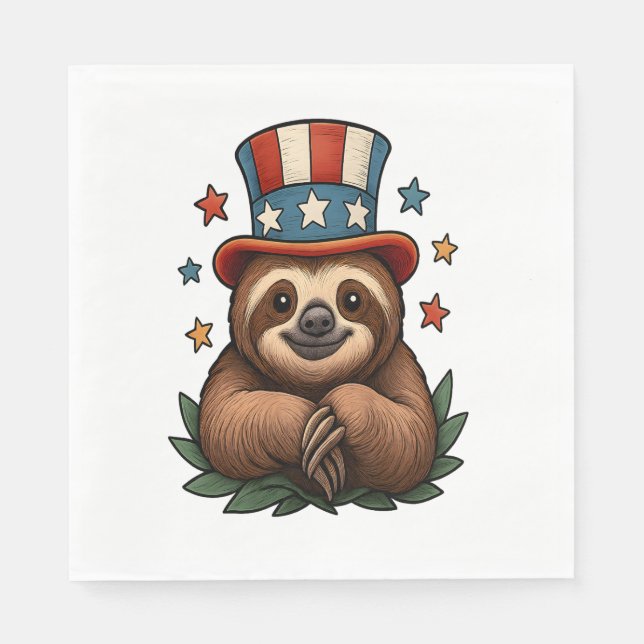Sloth 4th of July Napkin (Front)