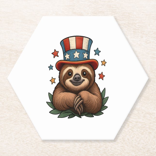 Sloth 4th of July Paper Coaster (Front)