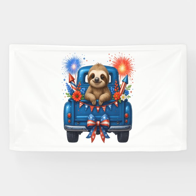 Sloth 4th of July Usa Banner (Horizontal)
