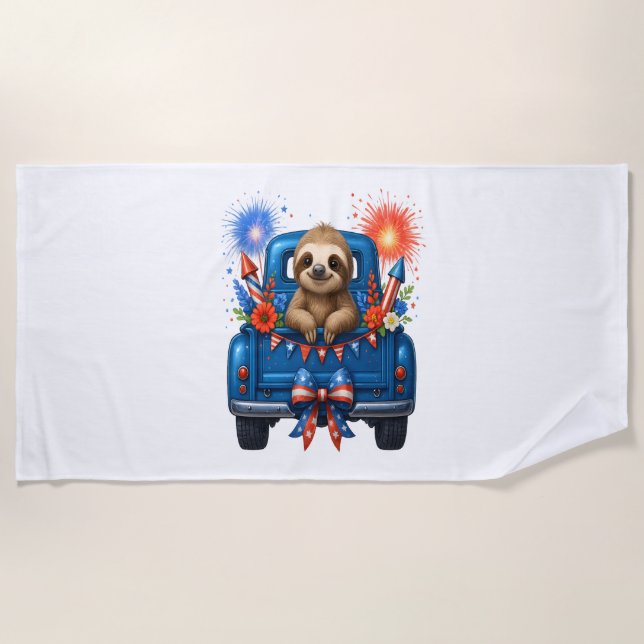 Sloth 4th of July Usa Beach Towel (Front)