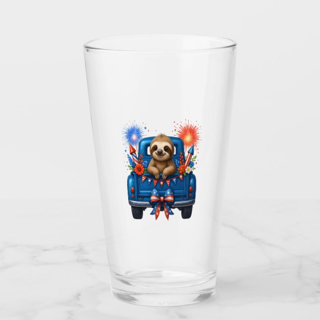Sloth 4th of July Usa Glass (Front)