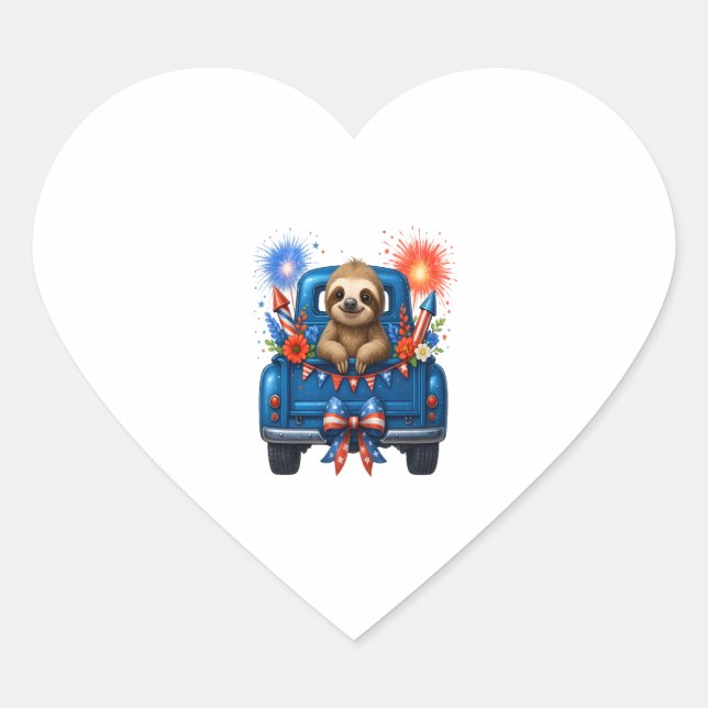 Sloth 4th of July Usa Heart Sticker (Front)