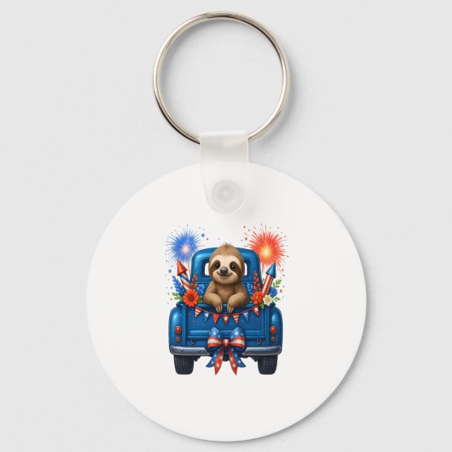 Sloth 4th of July Usa Key Ring (Front)