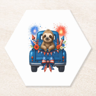 Sloth 4th of July Usa Paper Coaster
