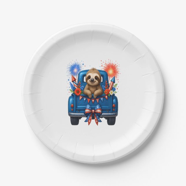 Sloth 4th of July Usa Paper Plate (Front)