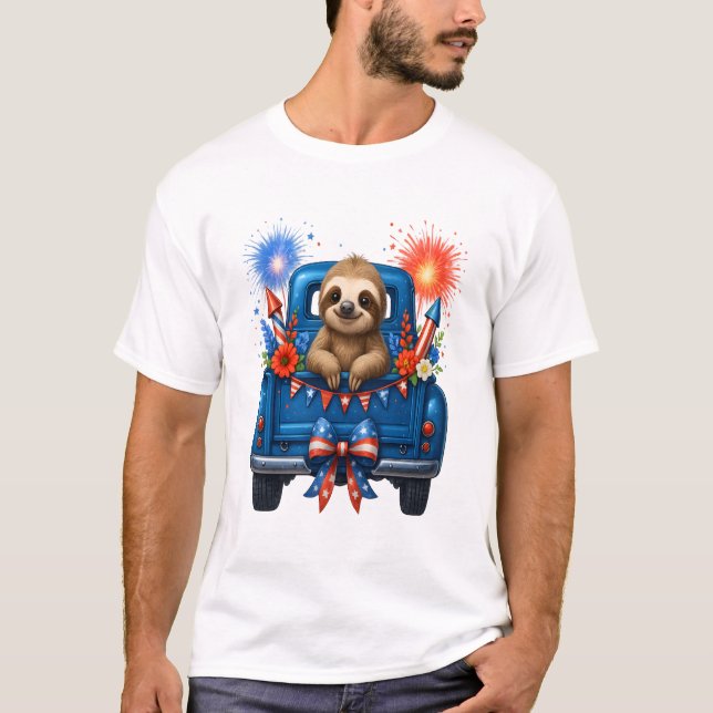 Sloth 4th of July Usa T-Shirt (Front)