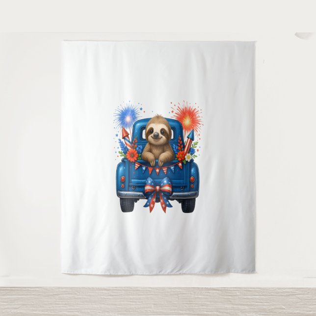 Sloth 4th of July Usa Tapestry (Front)