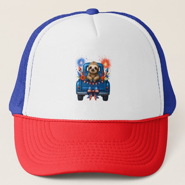 Sloth 4th of July Usa Trucker Hat (Front)