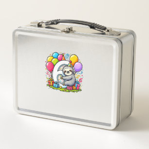 Sloth 6th birthday for boy girl 6 years old sixth metal lunch box
