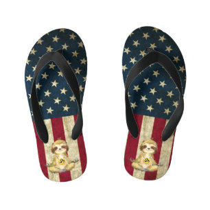 Sloth American Peace  Kid's Flip Flops