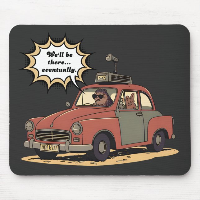 Sloth and Bunny Cartoon Road Trip Adventure Mouse Mat (Front)