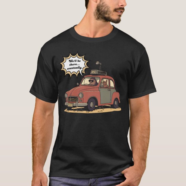 Sloth and Bunny Cartoon Road Trip Adventure T-Shirt (Front)