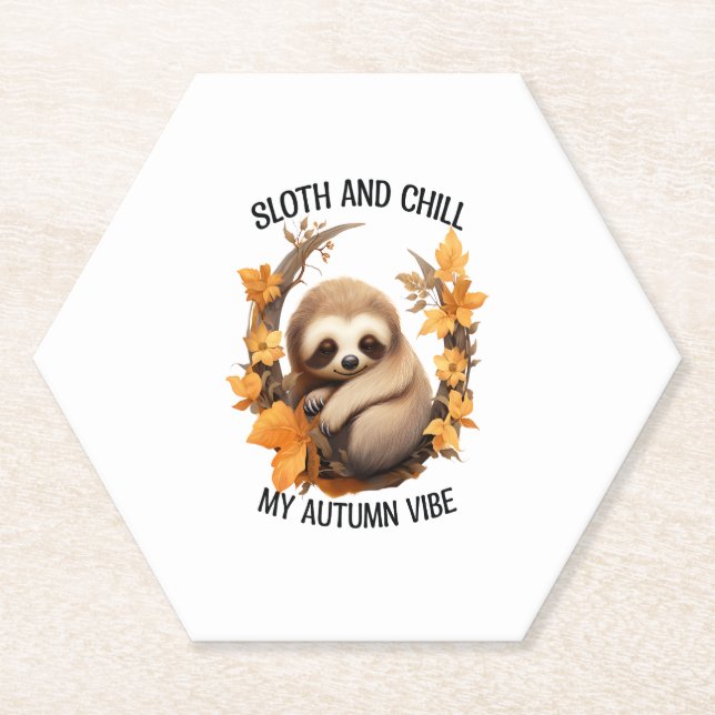 Sloth and Chill My Autumn Vibe Paper Coaster (Front)