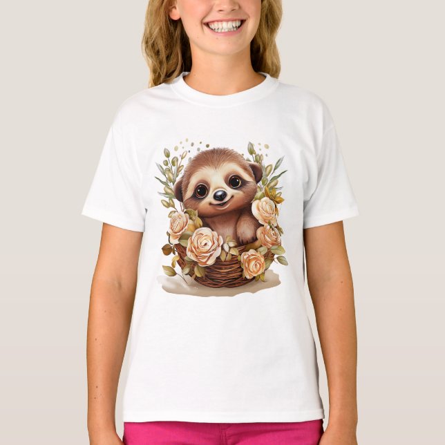 Sloth and Flowers  T-Shirt (Front)