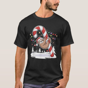 Sloth and Giant Candy Cane Christmas Pajama for Sl T-Shirt