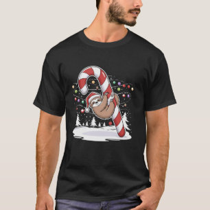 Sloth and Giant Candy Cane Christmas Pajama for Sl T-Shirt