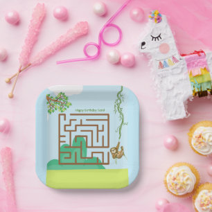Sloth and leaves maze puzzle birthday paper plates