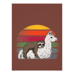 Sloth and Llama riding at sunset Boho Retro design Photo Print