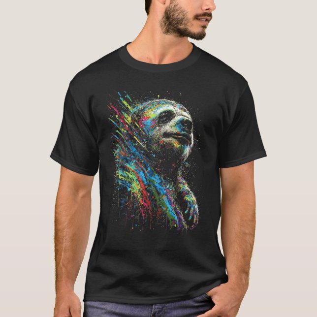 Sloth Animal Paint Drip Art Sloth Lovers T-Shirt (Front)