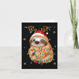 Sloth Animal Santa Hat Ugly Christmas Tree Lights  Card