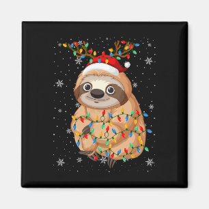 Sloth Animal Santa Hat Ugly Christmas Tree Lights Magnet