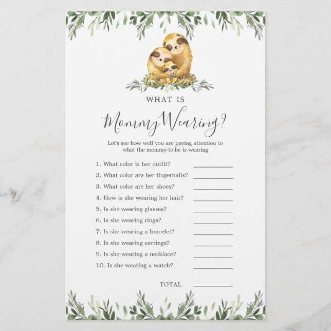 Sloth Animals Baby Shower What is Mummy Wearing (Front)