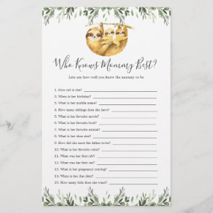 Sloth Animals Baby Shower Who Knows Mummy Best