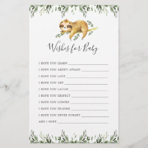 Sloth Animals Baby Shower Wishes For Baby