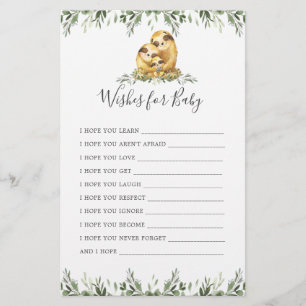 Sloth Animals Baby Shower Wishes For Baby