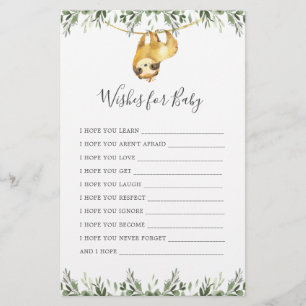 Sloth Animals Baby Shower Wishes For Baby
