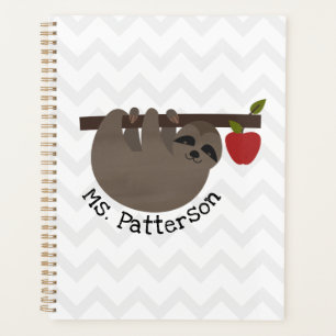 Sloth Apple Tree Chevron Personalised Teacher Planner
