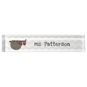 Sloth Apple Tree Chevron Teacher Nameplate