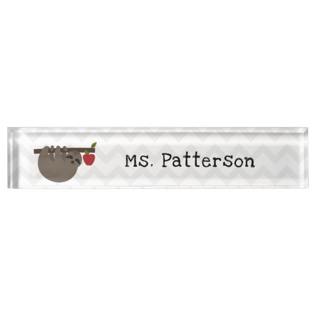 Sloth Apple Tree Chevron Teacher Nameplate (Front)