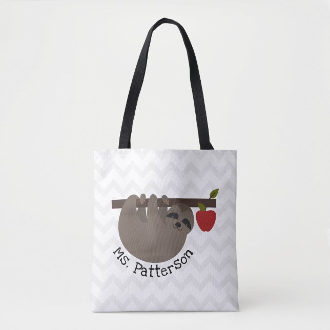 Sloth Apple Tree Chevron Teacher Tote Bag (Front)