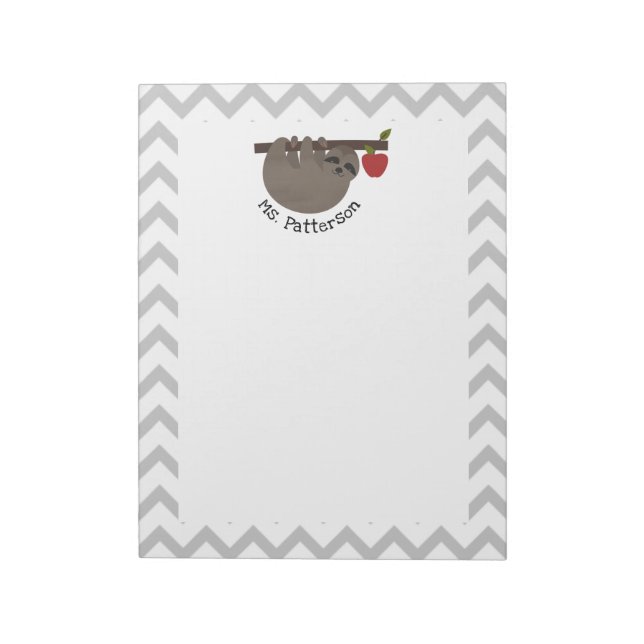Sloth Apple Tree Grey Chevron Teacher Notepad (Rotated)
