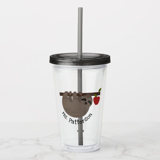 Sloth Apple Tree Teacher Acrylic Tumbler (Front)
