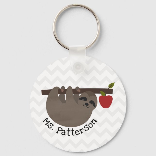 Sloth Apple Tree Teacher Key Ring (Front)