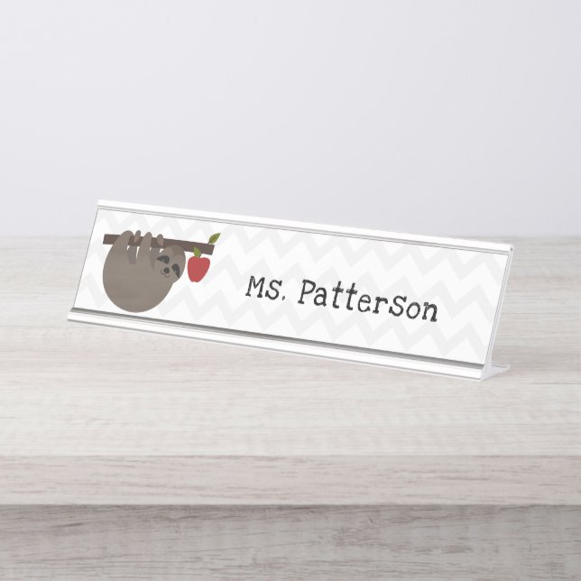 Sloth Apple Tree Teacher Nameplate (Front)