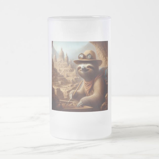 Sloth Archaeologist Frosted Glass Beer Mug (Center)