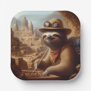 Sloth Archaeologist Paper Plate