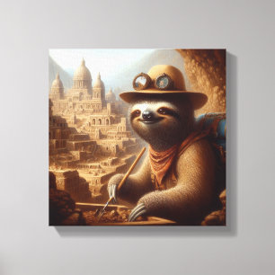 Sloth Archeologist Canvas Print