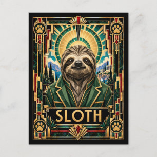 Sloth, Art Deco Wildlife Postcard