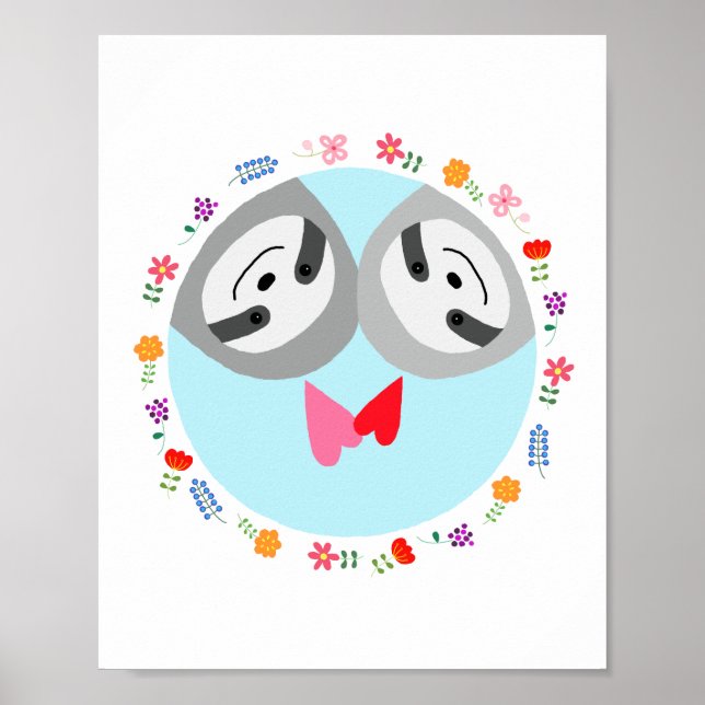 Sloth Art Poster Funny Happy Cute Sloth Art Print (Front)