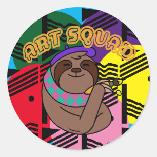 Sloth Artist Art Squad Classic Round Sticker