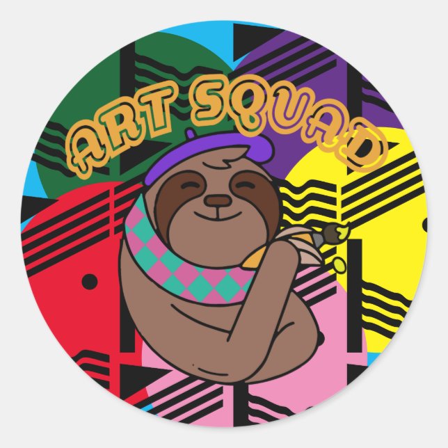 Sloth Artist Art Squad Classic Round Sticker (Front)
