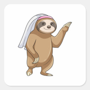 Sloth as Bride with Veil Square Sticker