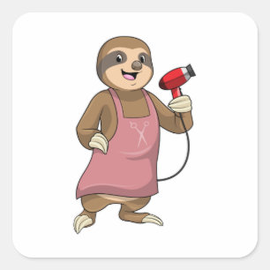 Sloth as Hair stylist with Hairdryer Square Sticker