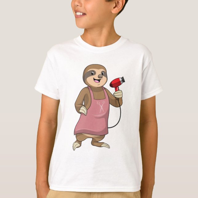 Sloth as Hair stylist with Hairdryer T-Shirt (Front)